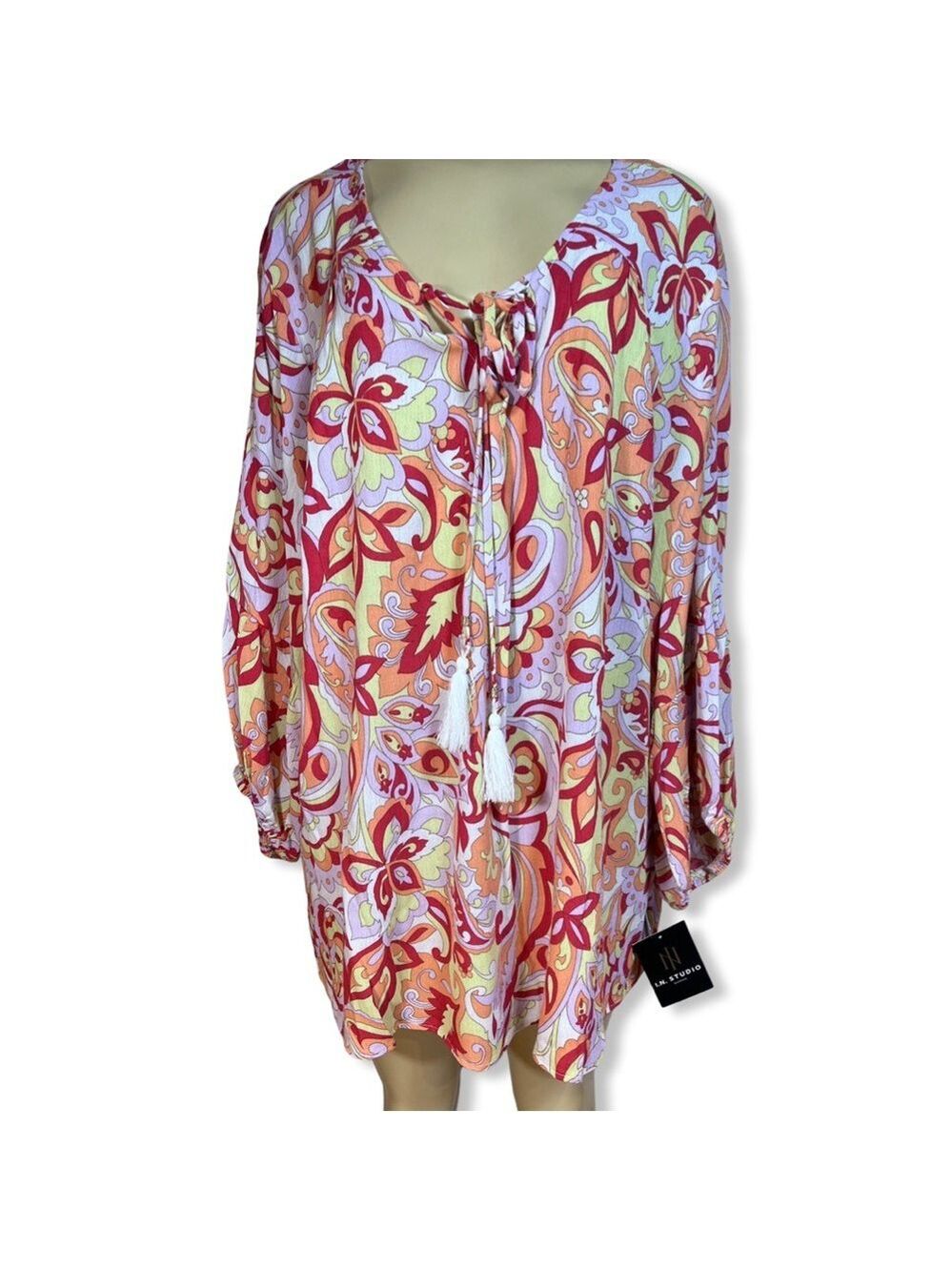 🎩🗝️ NWT $49 I.N. Studio Woman Print Top 3X